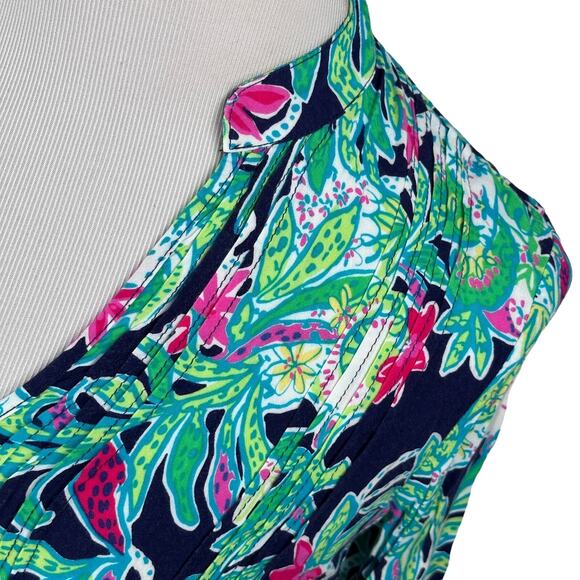 Lilly Pulitzer Sarasota Tunic Top Women’s Medium Green Black Trunk Show Pintuck - Picture 4 of 10